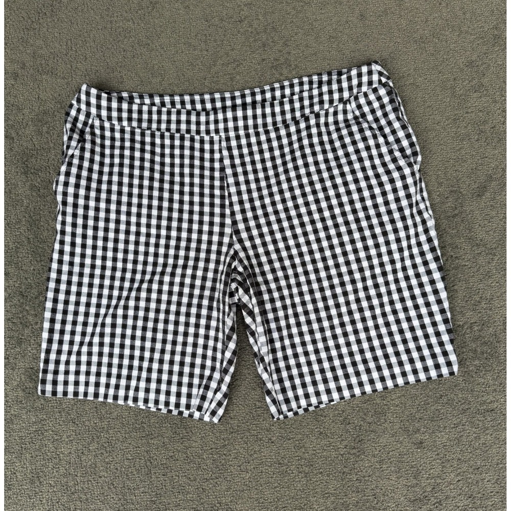 Time and Tru Womens XXL 20 Black White Gingham Checkered Pull On Shorts Pockets